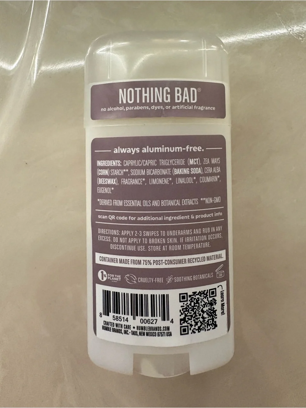 Humble Aluminum-Free Deodorant — Patchouli & Copal (Plum Label)